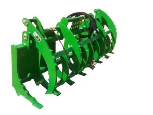 Introducing the John Deere Heavy Duty Root Rake Grapple, a robust green attachment crafted for tractors. It boasts multiple curved tines that are perfect for effortlessly gripping and lifting a variety of objects.