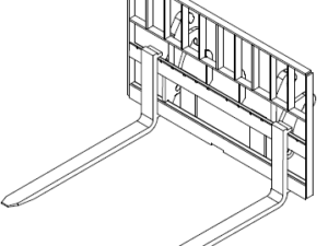 Illustration of the Large Pallet Forks, a forklift attachment featuring dual forks and a substantial vertical mounting plate optimized for handling pallets.