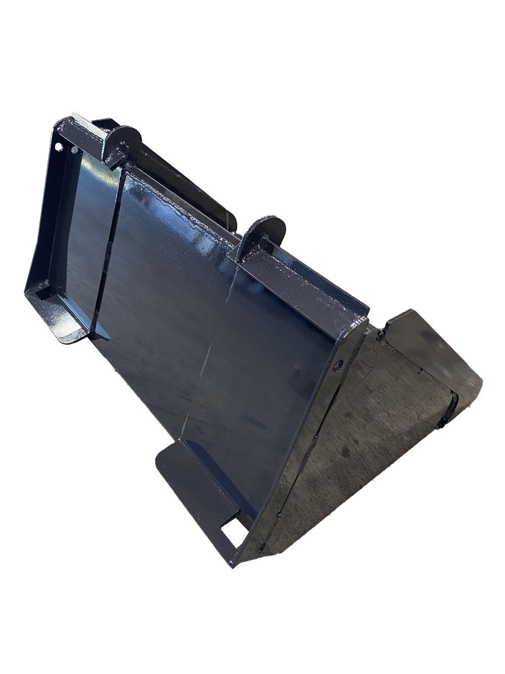 A Dirt Bucket Mini Bobcat steel loading ramp with side rails and mounting brackets, shown at an angle against a white background.