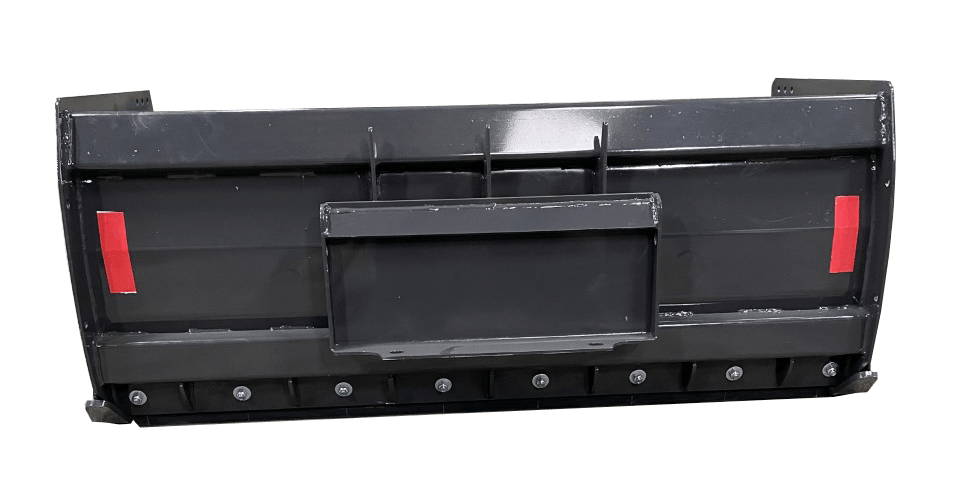 A black vehicle tailgate with red reflectors, a license plate mount, and the rugged durability akin to that of a Dingo Snow Pusher.