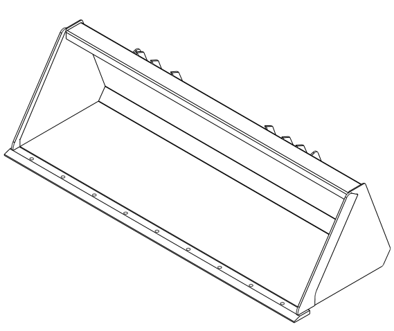 Isometric line drawing of a Compact Tractor Bucket – Universal attachment for construction equipment, typically used for moving materials.
