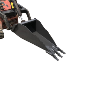 A Dingo Stump Bucket is shown against a plain background, exemplifying versatile landscaping equipment.